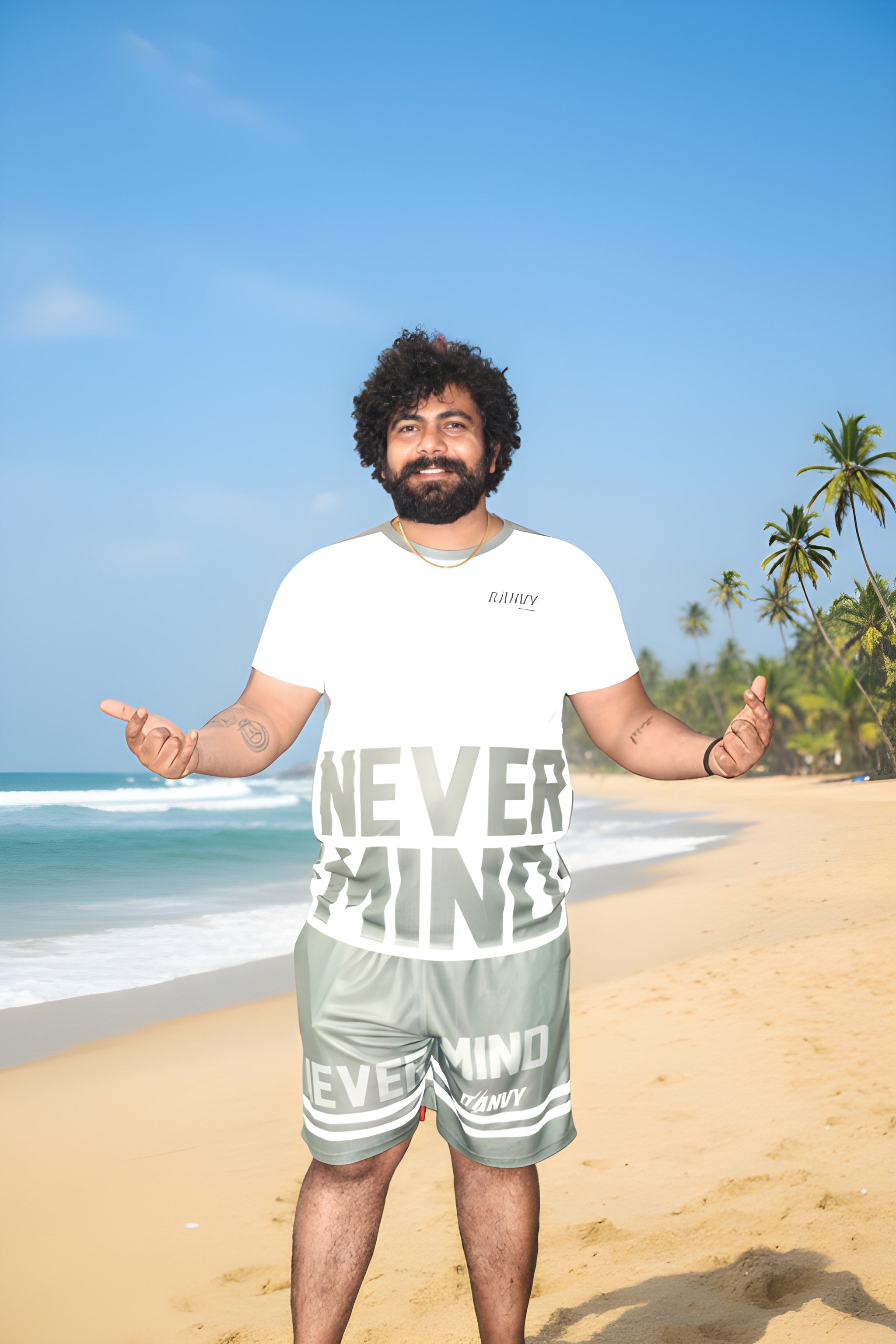 NEVER MIND Round neck casual T shirt #R0001